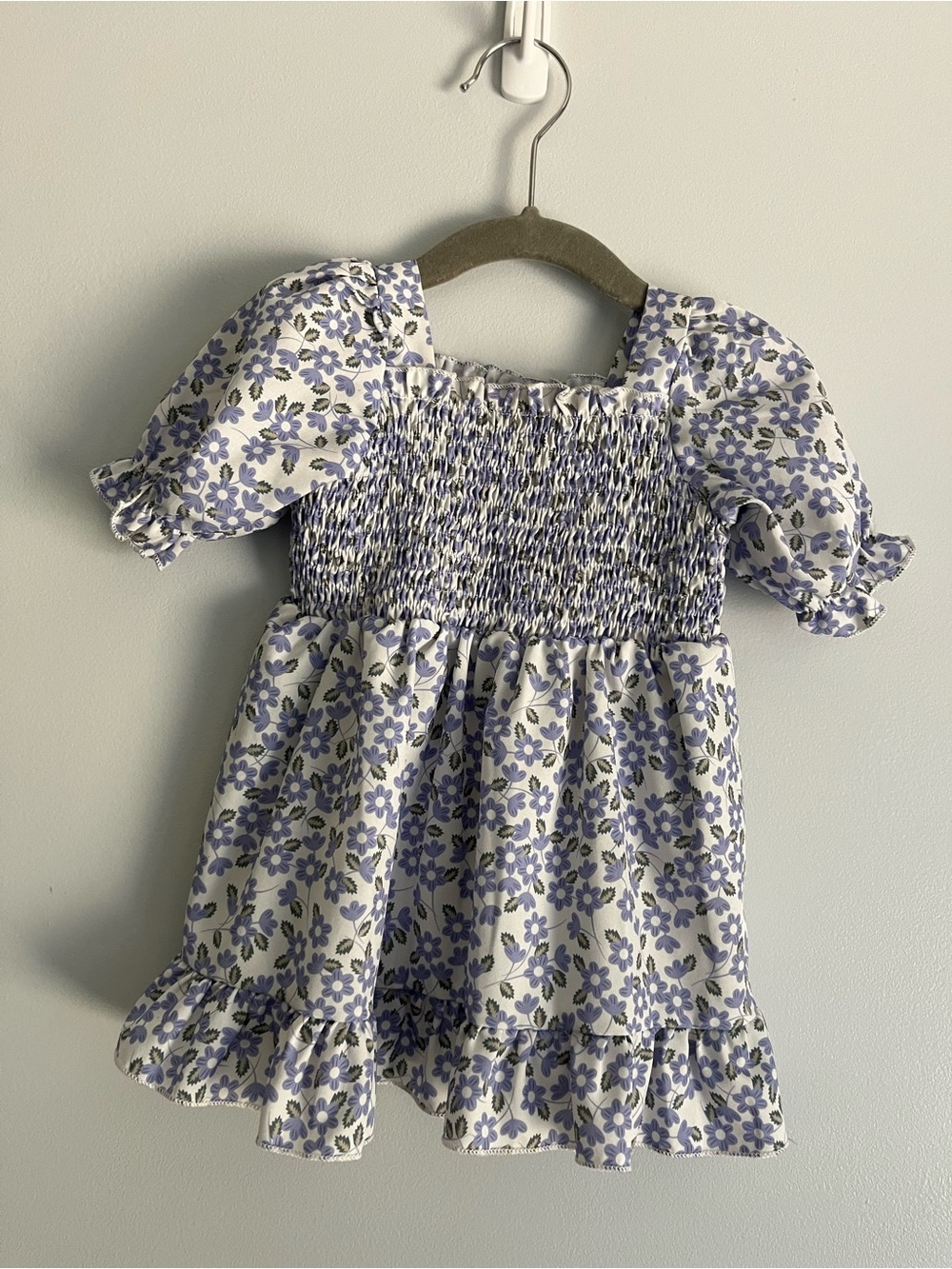 Lilac Floral Smocked Puff-Sleeve Baby Dress